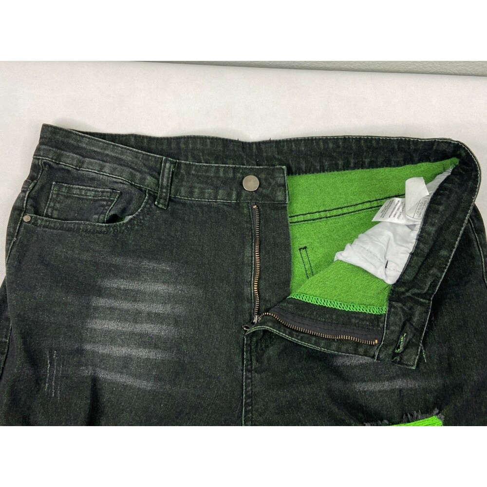 Men 36/29 Black Stretch Denim Jeans Green Distressed Urban Wear - Picture 8 of 9